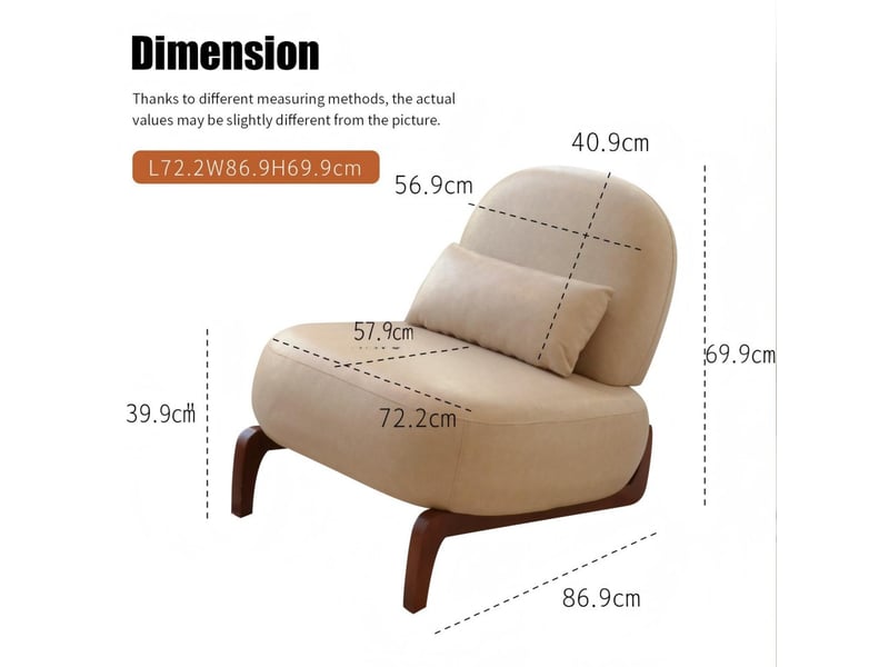  Fauteuil d'appoint sans accoudoirs - 86.9x72.1x69.9cm - siège de lecture salon pieds en bois massif - camel  - Conforama E