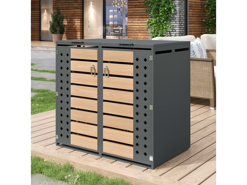 Cache-poubelle extérieur pour deux bacs, verrouillable, largeur 132 cm  - Conforama E