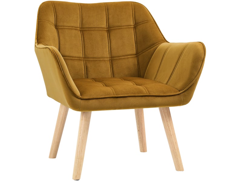  Fauteuil 1 place avec accoudoirs et pieds surélevés, style scandinave en tissu polyester aspect velours jaune  - Conforama A
