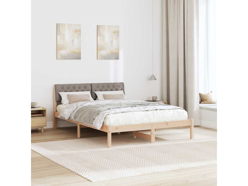 Lit double- lit adulte - cadre de lit marron et taupe 150 x 200 cm bois massif en pin - Conforama C