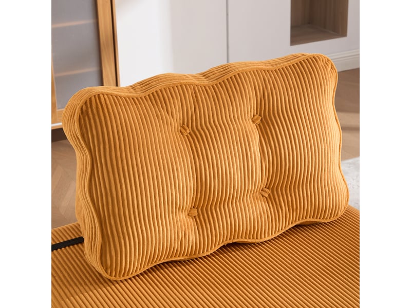  Fauteuil convertible lit single design scandinave cord orange structure bois clair 90x86x84 cm  - Conforama R