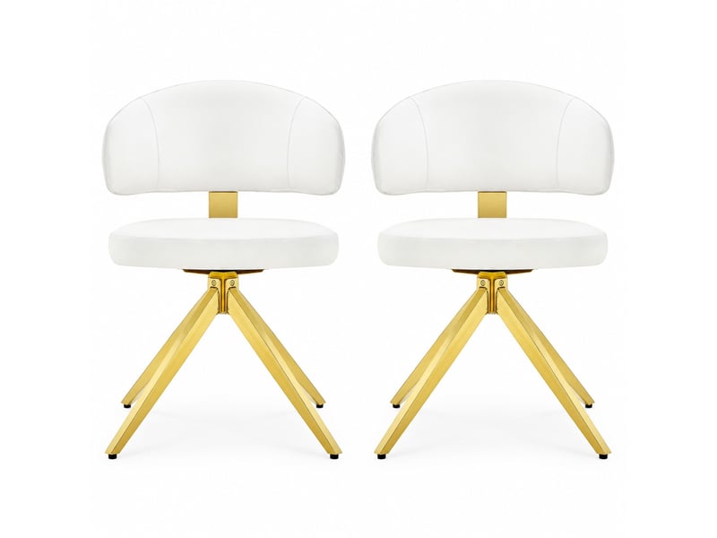  Chaises de salle à manger lot de 2 pivotantes à 360°  - dossier courbé, pieds en métal, pu blanc  - Conforama A