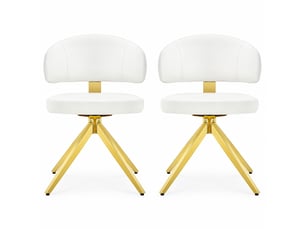 Chaises de salle à manger lot de 2 pivotantes à 360°  - dossier courbé, pieds en métal, pu blanc