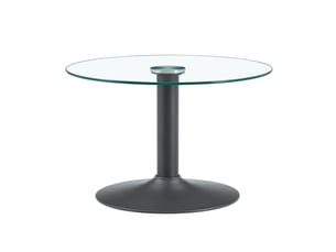 Table basse ronde avec plateau en verre trempé et piètement métal, style moderne, en verre et métal, noir, 70 × 45 cm