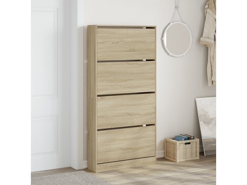  Meuble à chaussure | armoire à chaussures 4 tiroirs rabattables chêne sonoma  - Conforama C