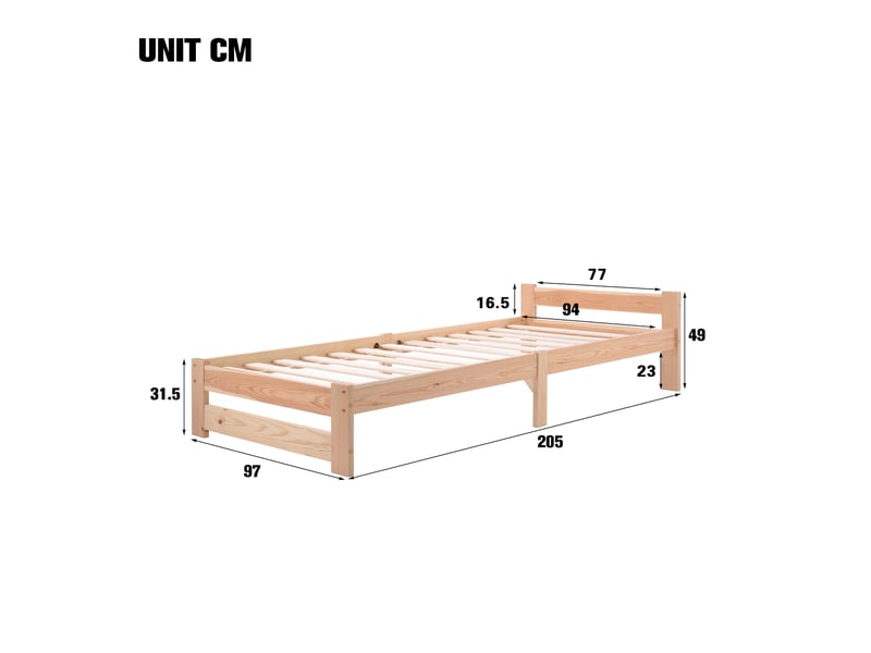 Lit simple 90x200 cm en bois de pin naturel avec tête de lit et sommier à lattes  - Conforama C