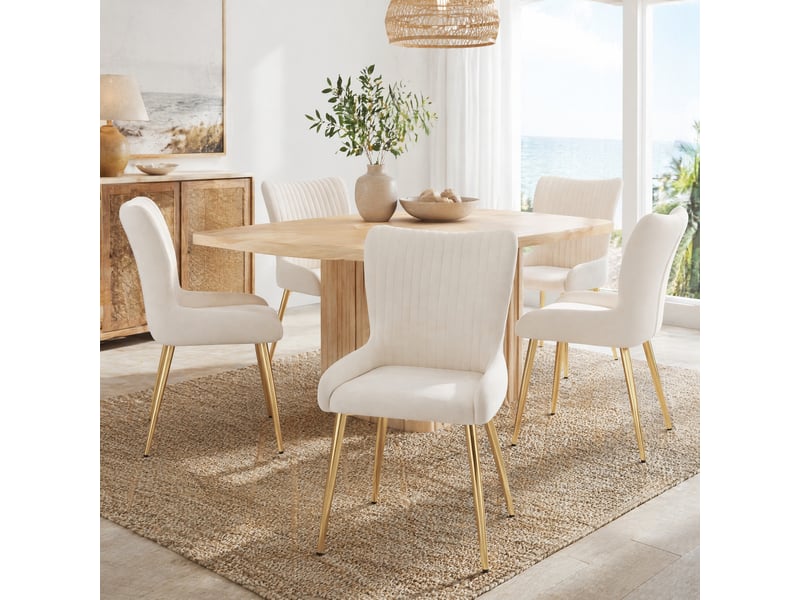  Lot de 2 chaise de salle à manger 58x47x85cm, soutien lombaire, dossier moelleux, pieds métal doré, velours, beige  - Conforama B