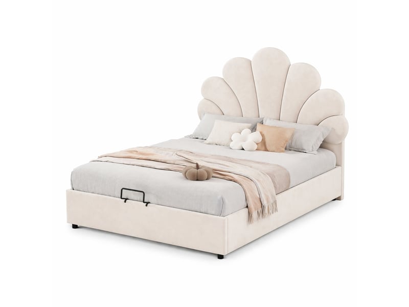  Lit enfant 90x200 cm avec rangement hydraulique mdf beige sans matelas  - Conforama A
