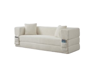 Canapé convertible 3 places 200x76x60 cm, style carré, velours côtelé, blanc