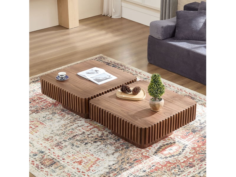  Table basse carrée 80x80x35 cm en mdf avec cadre bois, coloris noyer  - Conforama D