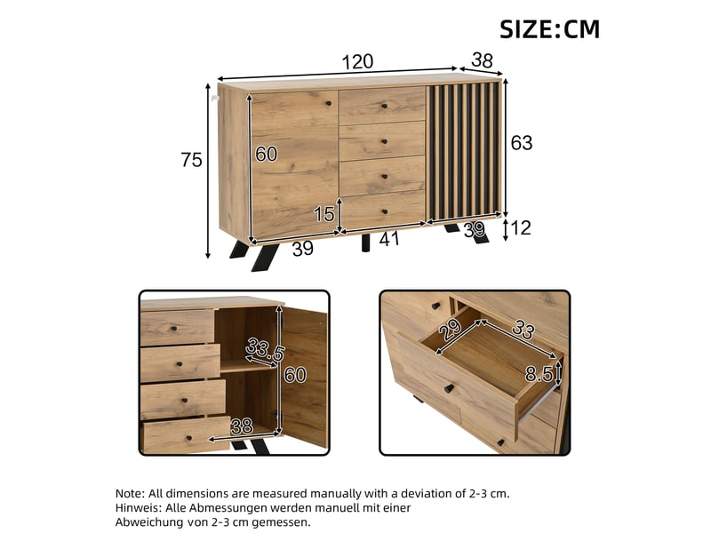  Meuble rangement salon ensemble sideboard tv 120 et 150 cm bois noir moderne chic homvra  - Conforama E