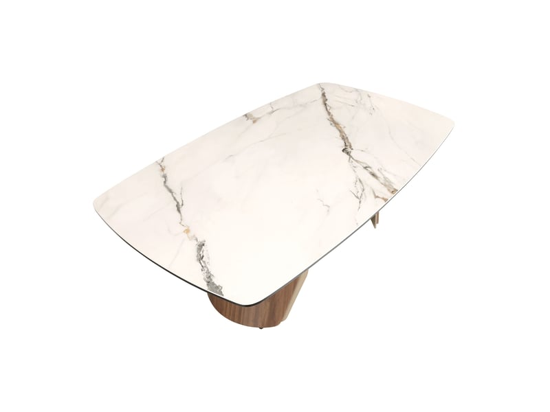 Table basse ovale en marbre porcelainé, acier sable métallisé et noyer  - Conforama W