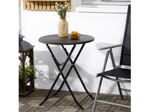 Table de jardin pliante ronde ø60 cm gris foncé, plateau effet bois et cadre acier pour balcon et terrasse