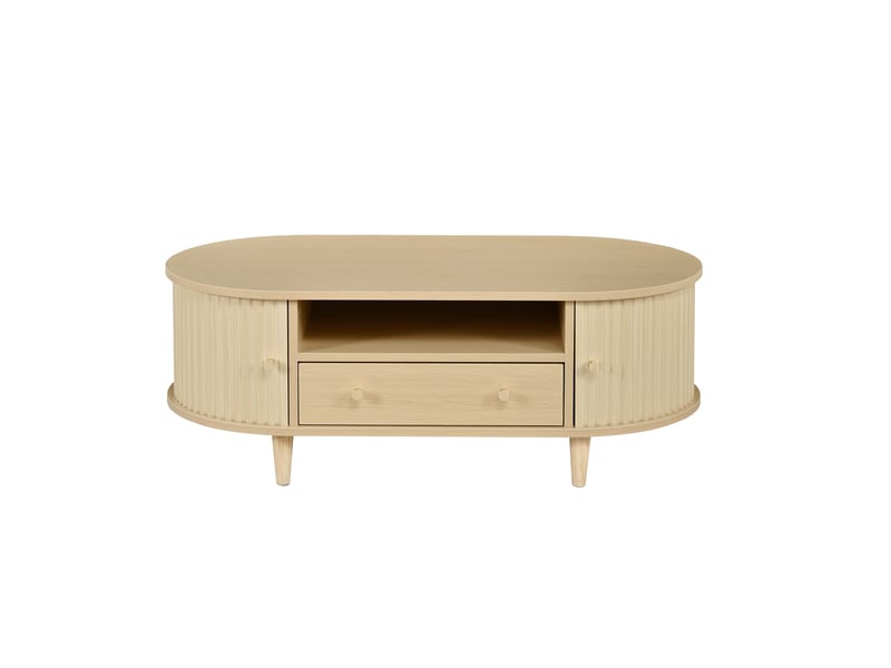 Table basse fixe avec tiroir, couleur bois, 100 x 50 x 36 cm, 1 tiroir, porte coulissante et rangement ouvert  - Conforama A