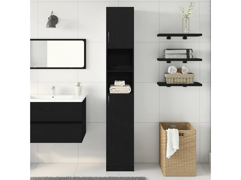  Armoire de salle de bain, cabinet de salle de bain chêne noir 32x25,5x190 cm cf65070  - Conforama C