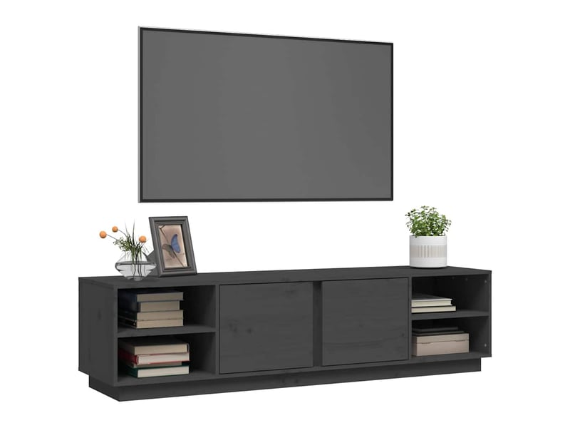  Meuble tv - banc tv - meuble de rangement gris 156x40x40 cm bois de pin massif  - Conforama D