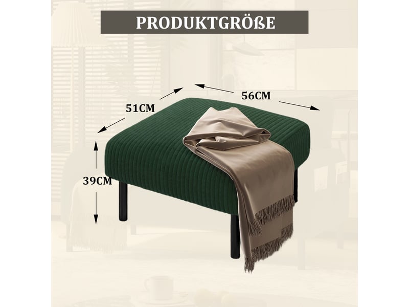  Pouf en velours côtelé avec pieds métal, modèle premium, repose-pieds polyvalent confortable  - Conforama C