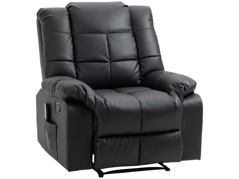 Fauteuil de massage électrique noir, inclinable à 165 degrés, 8 points vibrants, repose-pieds escamotable pour salon - Conforama A