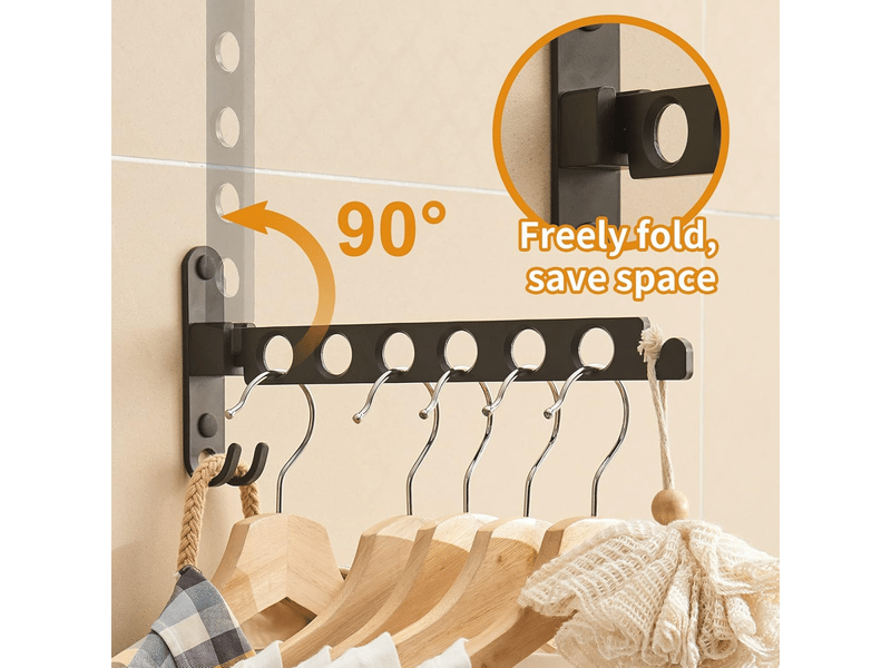  Cintre mural rétractable et pliable, support de rangement pour vêtements, cintre à linge, de séchage robuste(noir mat, lot de deux  - Conforama C