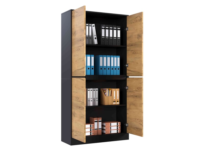  Bibliothèque 80x35x180 cm avec portes, étagères réglables, meuble de rangement pour livres, bureau et salon - pb-noirchêne  - Conforama E