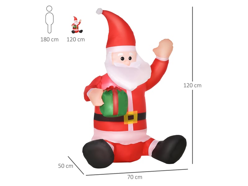  Père noël gonflable de 1,2 m avec cadeau, décoration de noël illuminée, gonfleur pour intérieur et extérieur  - Conforama E