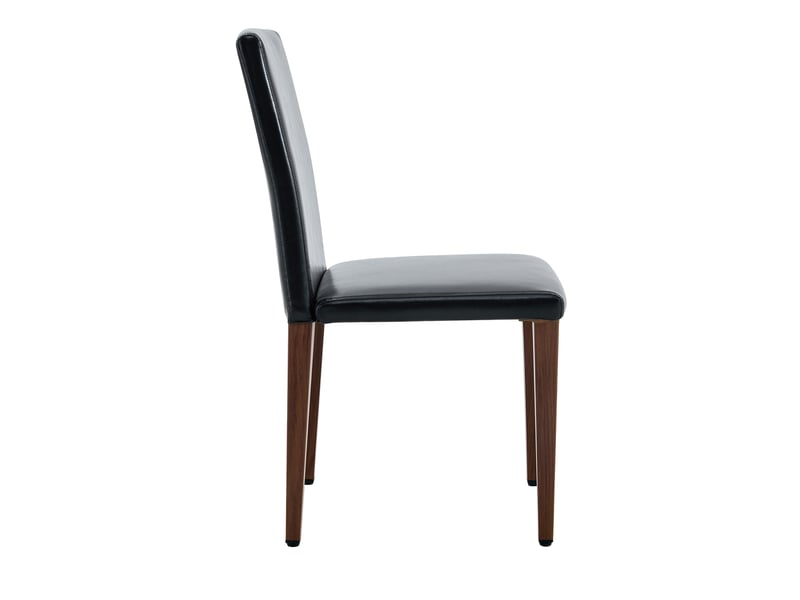 Chaises de salle à manger minimalistes, lot de 6, pu noir, pieds métal effet noyer, style moderne - Conforama E