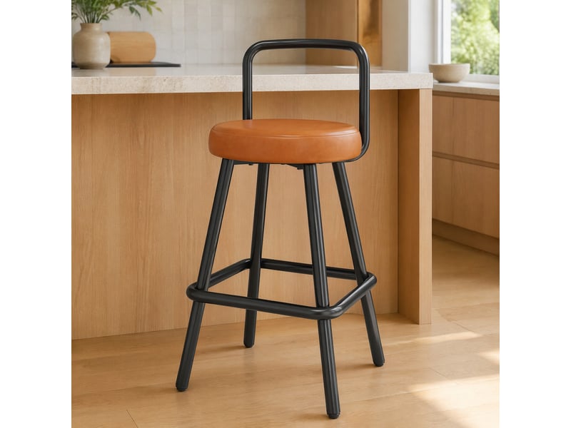  Tabourets de bar 37x37x90,5 cm lot de 2, dossier, repose-pieds, pour cuisine et salon, pieds métal, assise pu, marron  - Conforama B