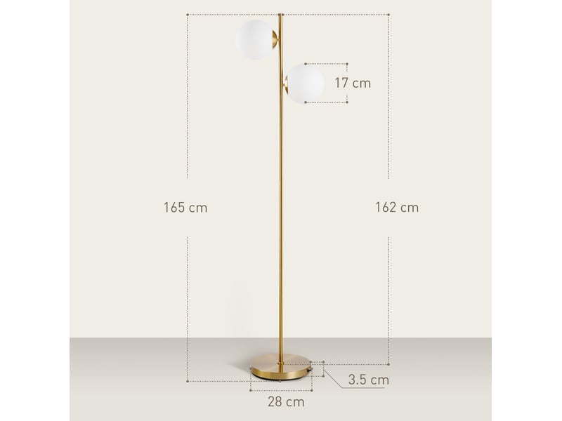  Lampadaire 39x28x165 cm doré et blanc, acier et verre, 2 abat-jour orientés pour salon et chambre  - Conforama C