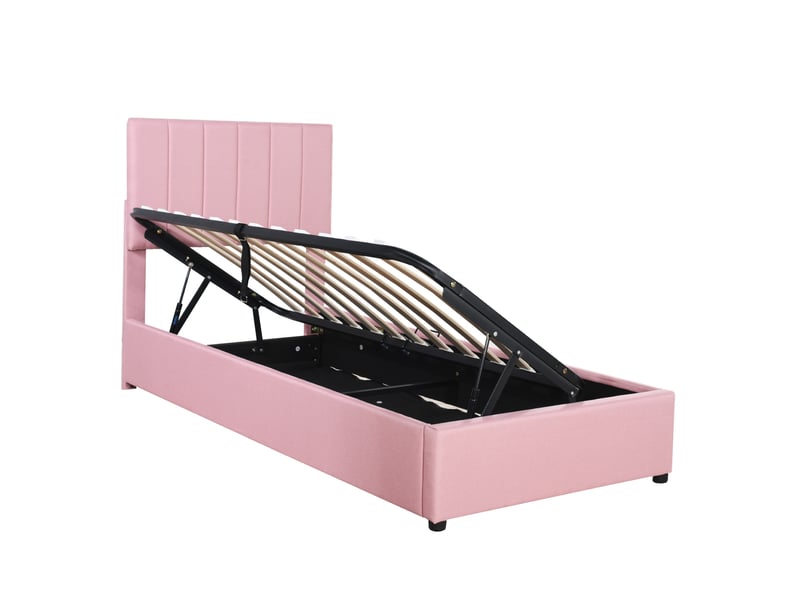  Modenvie lit enfant coffre 90x200 cm - avec rangement hydraulique, sans matelas - rose  - Conforama A