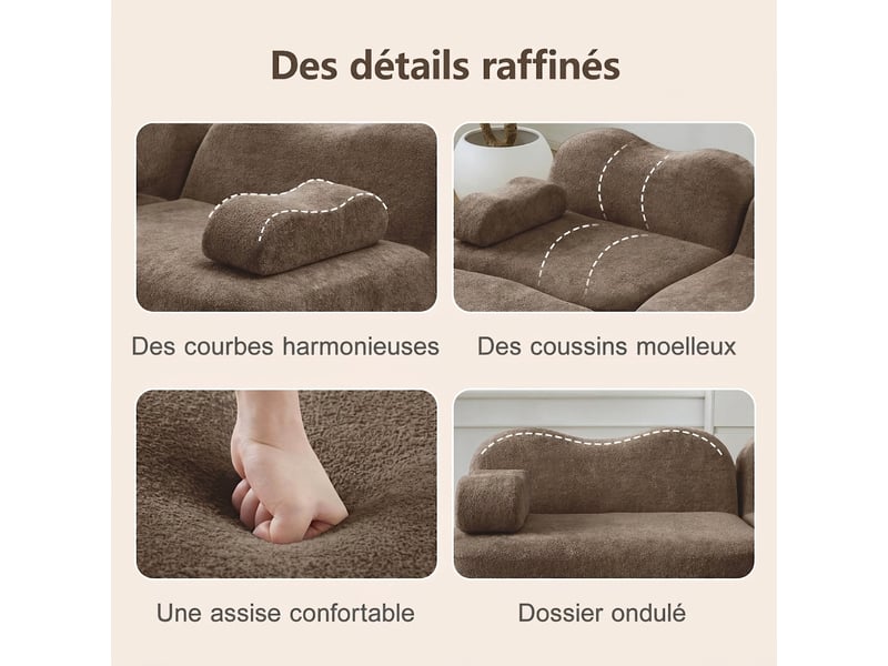 Canapé d'angle modulable 3 places en velours marron - assise profonde 288 cm avec ottoman - Conforama E