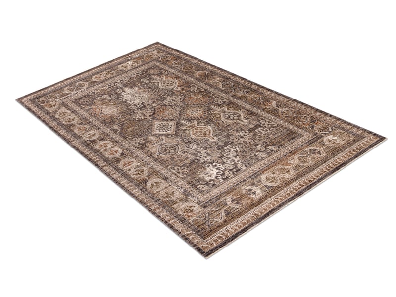  Tapis laris 734 brun clair   beige – motif cadre, ornemental, classique, franges 120x170 cm  - Conforama D