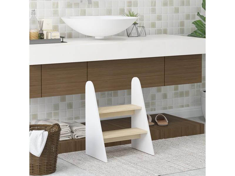 Tabouret enfant à 2 marches, tour d'apprentissage pour enfants de 3 ans et plus, pour salle de bain, cuisine, bibliothèque, chambre, blanc - Conforama C