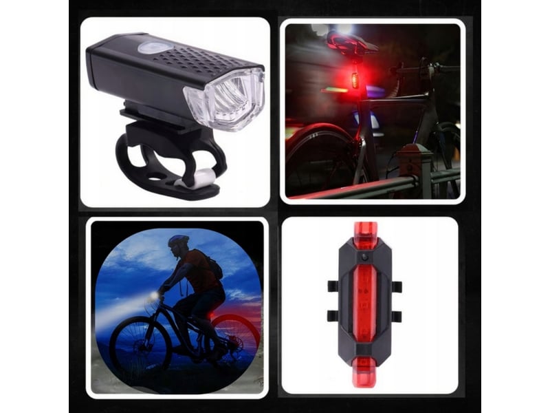  Lot de 2 lampes velo led usb rechargeables etanches avant arriere, aluminium, 3 modes d'eclairage, ipx4  - Conforama B