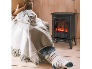 Cheminée électrique sur pied noire 2000 w avec flammes led réglables, pour chauffer et décorer votre intérieur