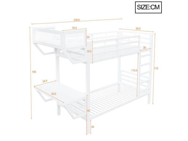  Lit superposé 90x200cm, avec bureau et étagères, sommier à lattes, pour enfants, ado et adultes, blanc  - Conforama C