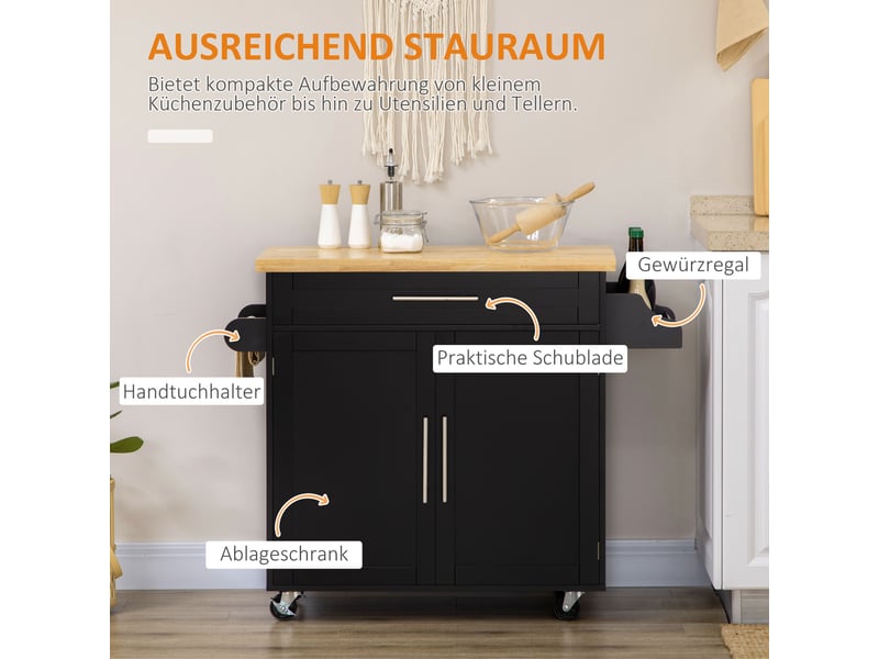  Desserte de cuisine à roulettes avec tiroir et placard noir 109 x 40 x 89 cm  - Conforama D