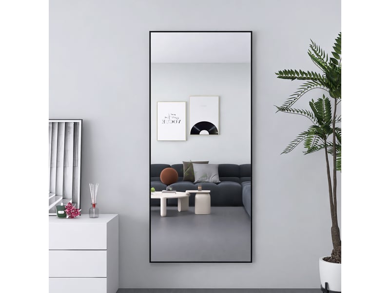  Miroir sur pied 180x80cm noir - miroir mural pleine longueur - cadre en alliage d'aluminium - verre trempé hd anti-explosion  - Conforama C