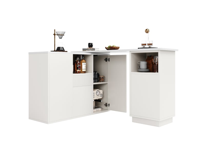  Ilot cuisine, buffet de cuisine avec rangements intégrés, pivotant à 360°, organisation fonctionnelle, dimensions 210 x 30 x 100,9 cm, mdf, blanc  - Conforama A