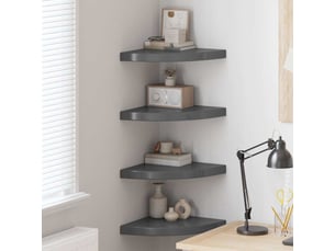 Lot de 4 étagères d'angle flottantes, étagères murales gris brillant 35x35x3,8cm mdf cf42777