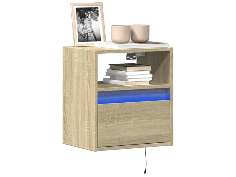 Lot de 2 meuble tv mural avec lumières led chêne sonoma 41x31x45 cm shl55614 - Conforama B