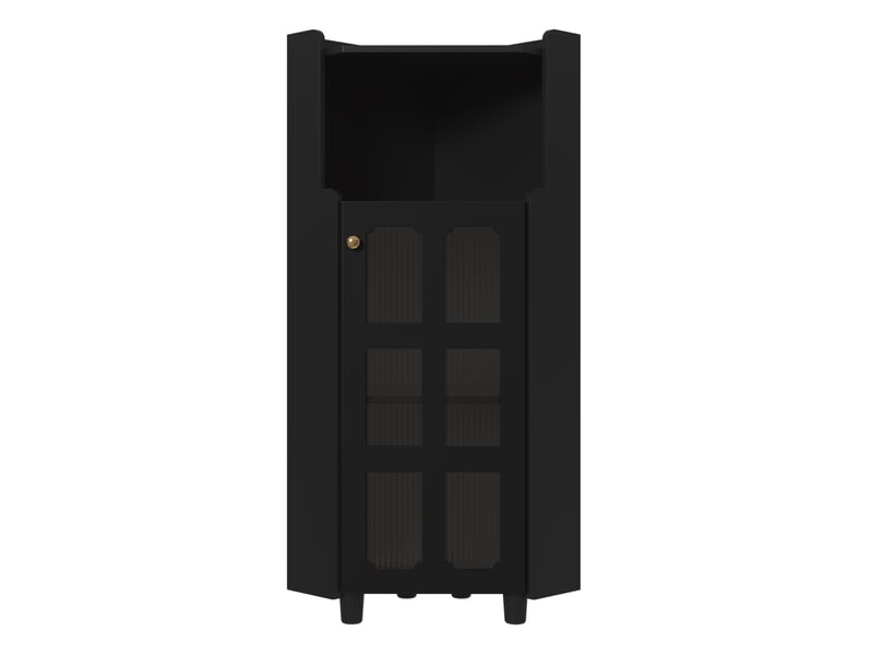 Commode d'angle noire avec surface vernie & éclairage led contrôlé par application – meuble d'angle moderne pour salon, bibliothèque ou salle de bain (63.5*124 cm) - Conforama D