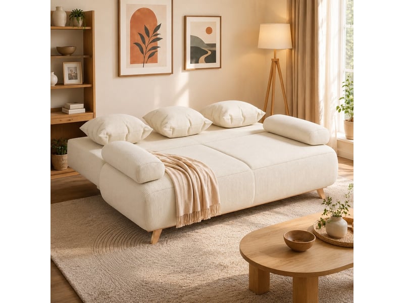  Canapé-lit 188x100x84 cm dossier réglable rangement caché bois beige  - Conforama B