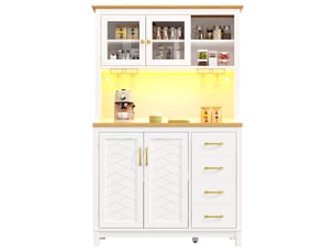 Buffet ,meuble de rangement ,meuble de cuisine ,buffet haut, 105,5 x 40 x 180 cm, 4 portes, avec led -bouteilles, blanc