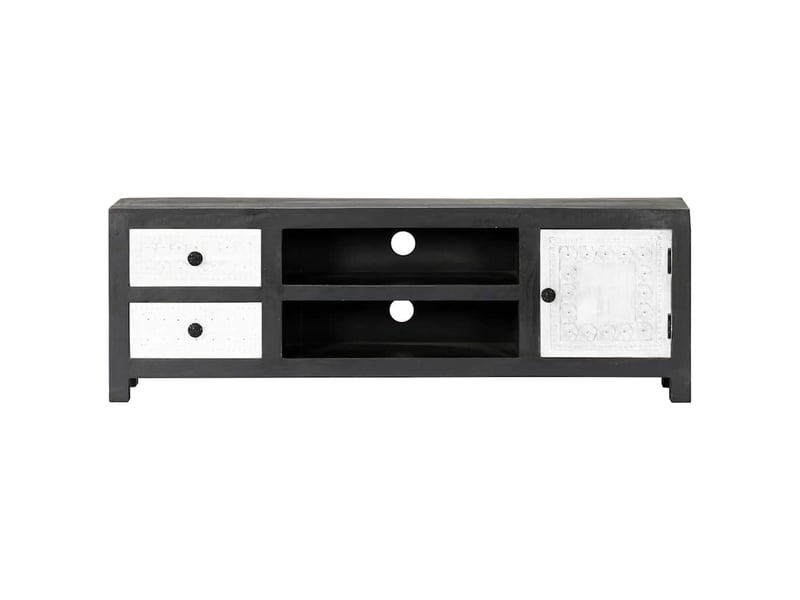  Meuble tv moderne, banc tv sculpté à la main gris et blanc 120x30x40 cm manguier  - Conforama C