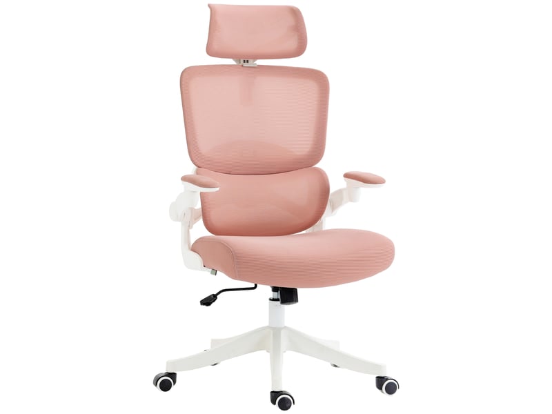 Chaise de bureau en maille rose pivotante, dossier haut avec appuie-tête, 62x58x120-133 cm - Conforama B