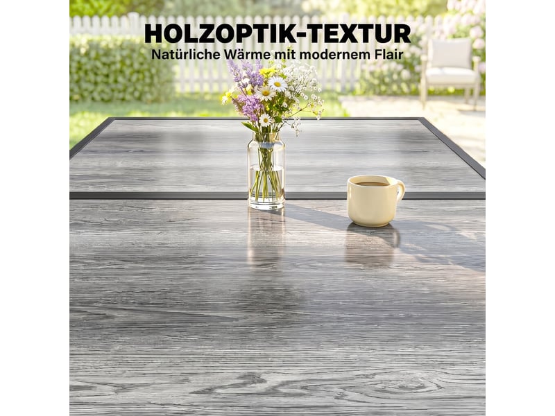 Table de jardin 4 à 6 personnes acier et pspc gris et noir 150 x 80 x 74 cm - Conforama E