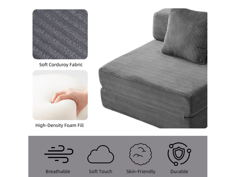  Canapé convertible 1 place modenvie pliable en lit d'appoint en velours côtelé gris foncé 92,5 x 92,5 x 60 cm  - Conforama E