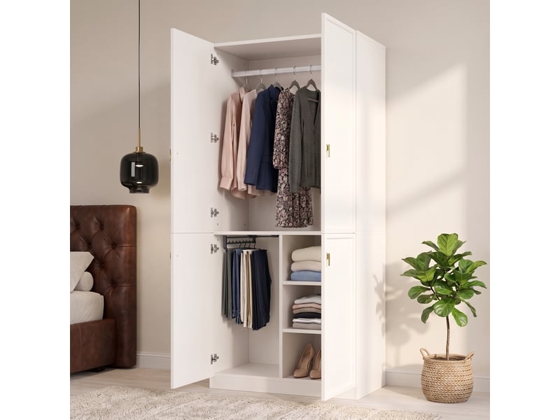  Armoire de chambre blanche 90x48x200 cm avec 2 penderies et 3 étagères  - Conforama B