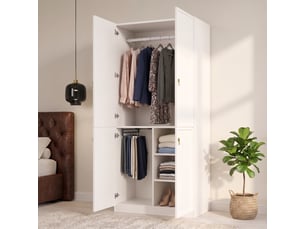 Armoire de chambre blanche 90x48x200 cm avec 2 penderies et 3 étagères