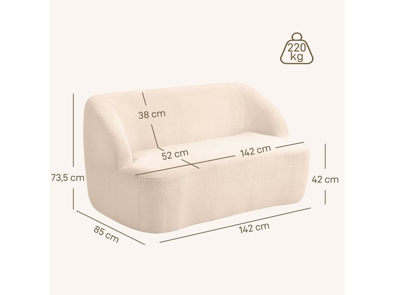  Canapé 2 places canapé en tissu bouclette 142 cm avec dossier et assise incurvés, beige, aucun assemblage requis  - Conforama C